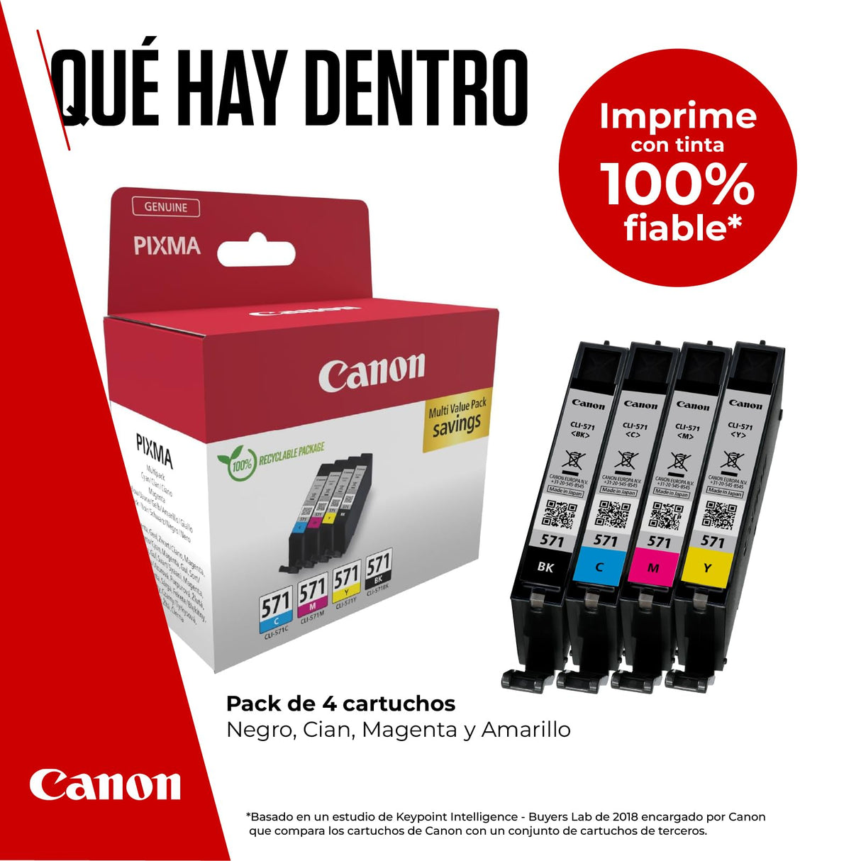Canon Tinta - CLI-571 - Pack de 4 Cartuchos Originales - (x 1 Negro, x 1 Cian, x 1 Magenta, x 1 Amarillo)
