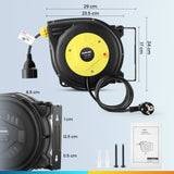 Enrollador de cable automático profesional 10 m + 3 m | Enrollador retráctil montado pared y techo | 1250 W ~ 2000 W | carretes de cable automática | Giratorio 180° | Para interiores y exteriores