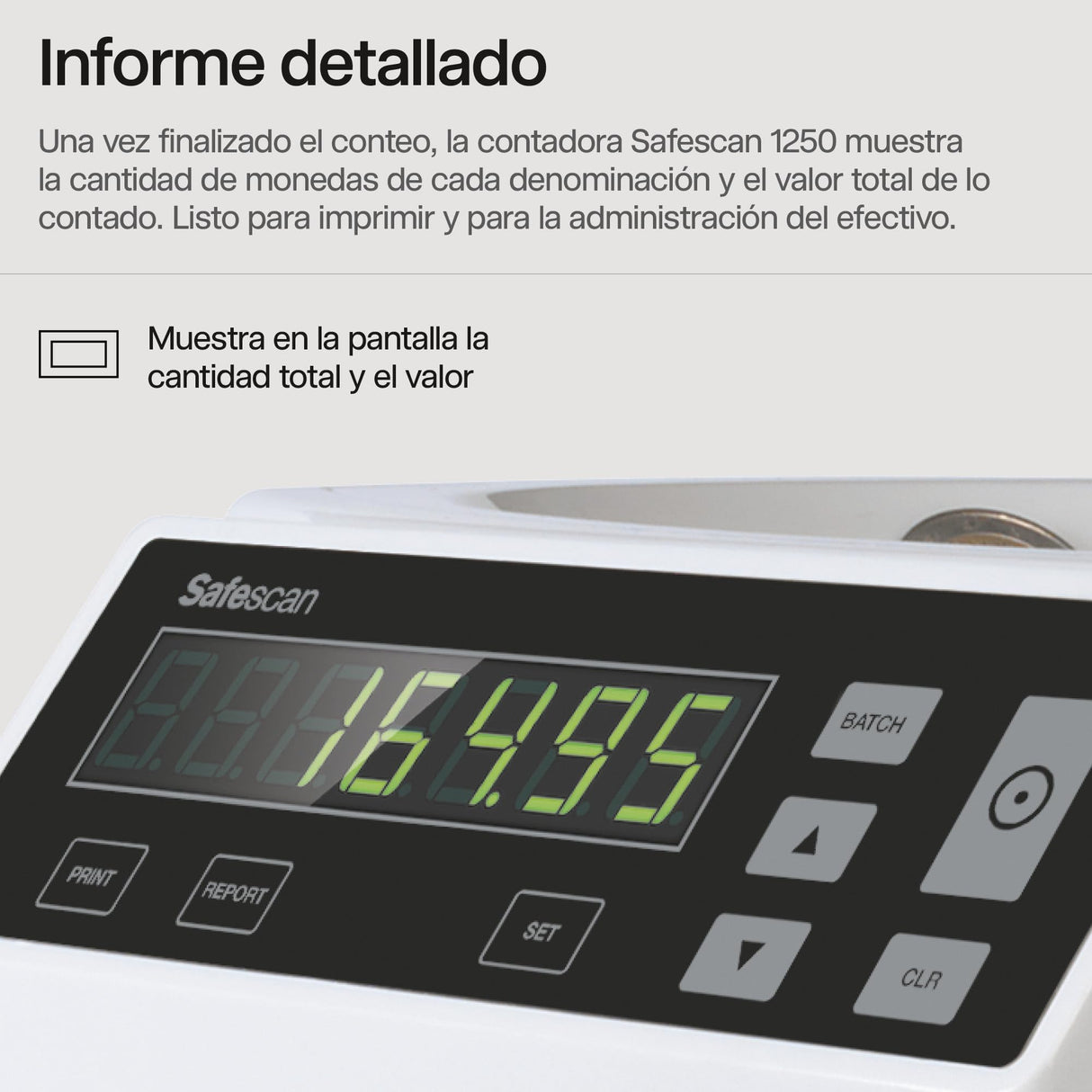 Safescan 1250 EUR Contadora de monedas cuenta valor y clasifica monedas mezcladas de euro - Clasificadora de monedas separando por denominación - Máquina contadora que cuenta monedas de forma continua
