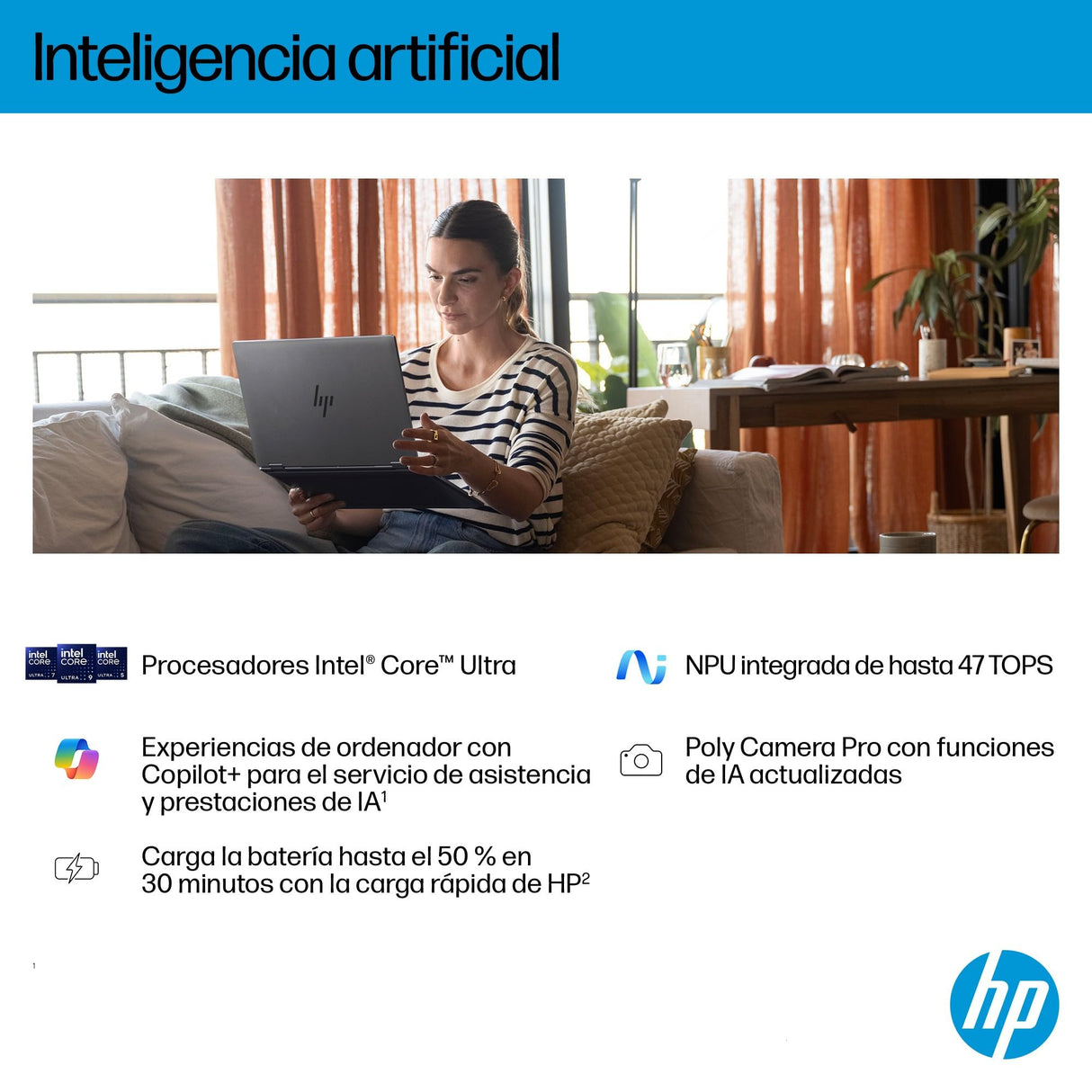 HP Omnibook X Flip - Ordenador portátil Convertible de 16" 3K OLED táctil (Intel Ultra 7-258V EVO, 32GB RAM, 1TB SSD, Intel ARC Graphics, Windows 11 Home) Silver - Teclado QWERTY Español
