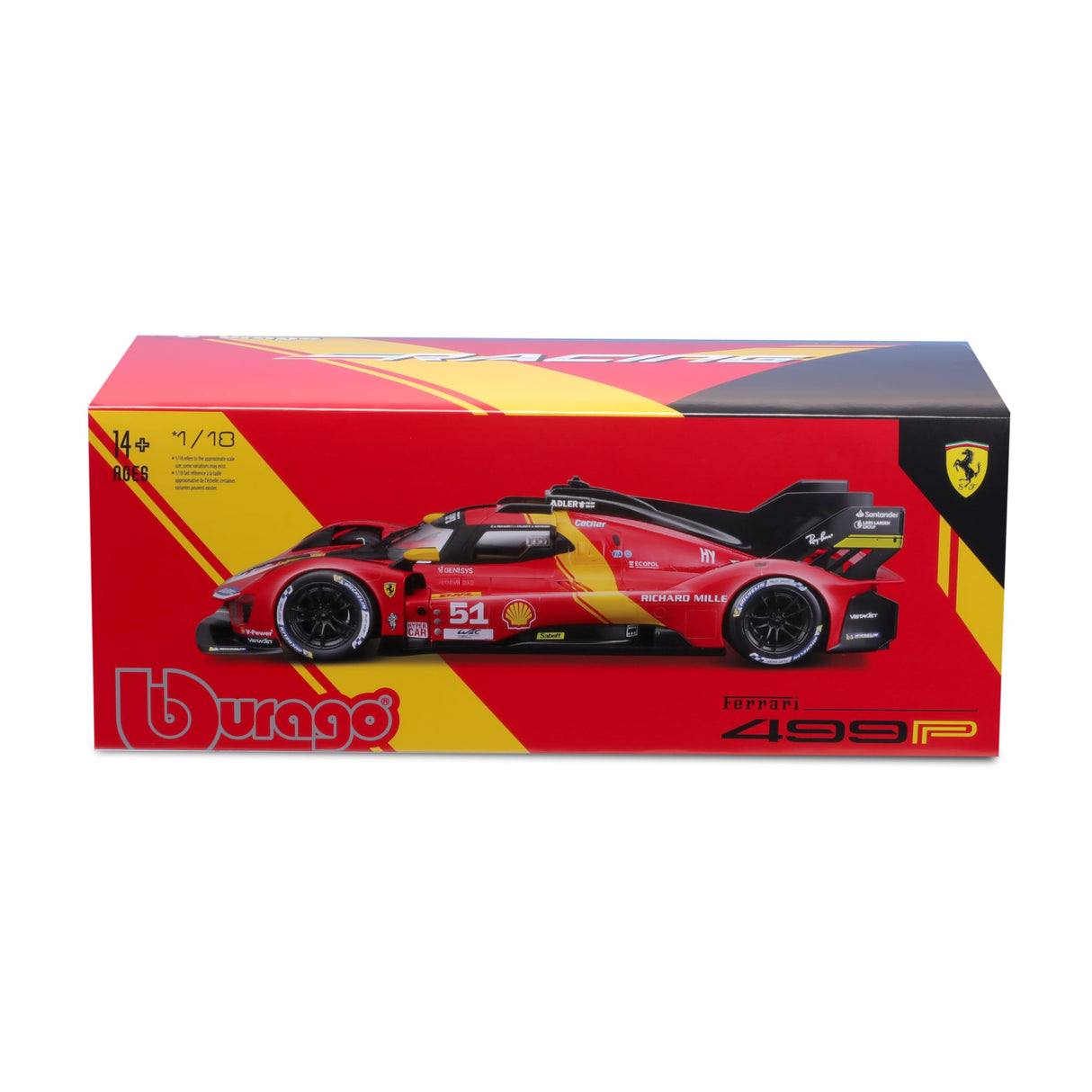 Bburago - 1/18 Ferrari Deluxe - 499P LMH 2023#51 - Rojo - Nuevo 2024: Réplica metálica -Interior detallado, Puertas y Campana de Apertura a Escala 1/18. Polo Posición de Las 24h de Le Mans 2023