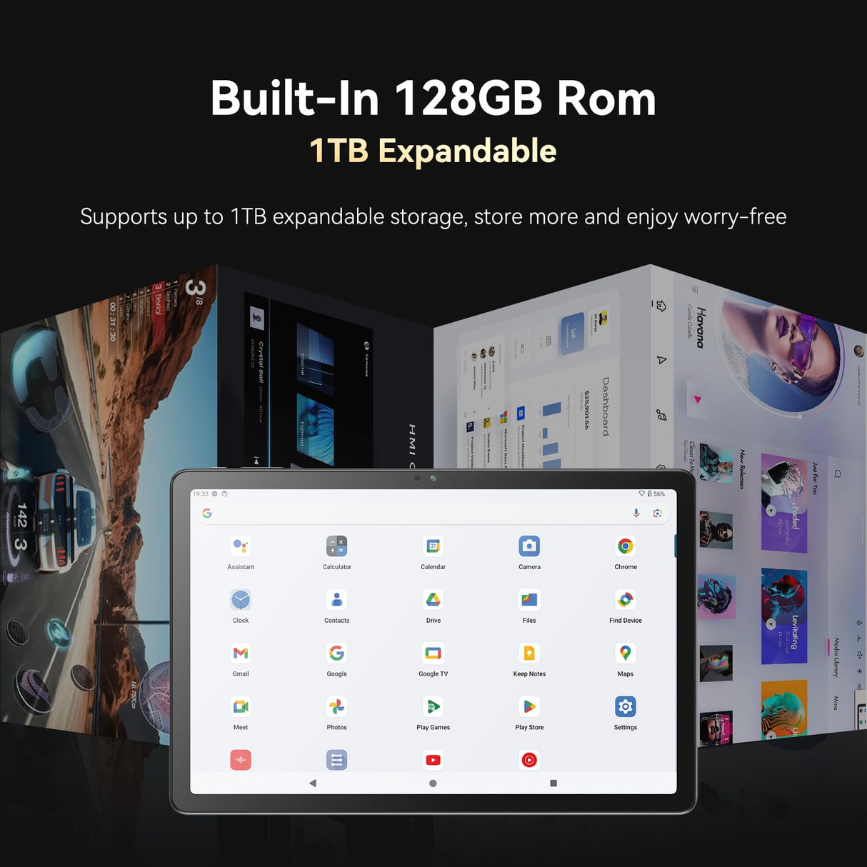 BWJBSW Tablet Android 10.95 Pulgadas HD, 4 GB de RAM, 128 GB, con Altavoces estéreo Quad 8000 mAh, Negro, Wi-Fi, Bluetooth, Type-C