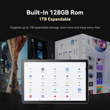 BWJBSW Tablet Android 10.95 Pulgadas HD, 4 GB de RAM, 128 GB, con Altavoces estéreo Quad 8000 mAh, Negro, Wi-Fi, Bluetooth, Type-C