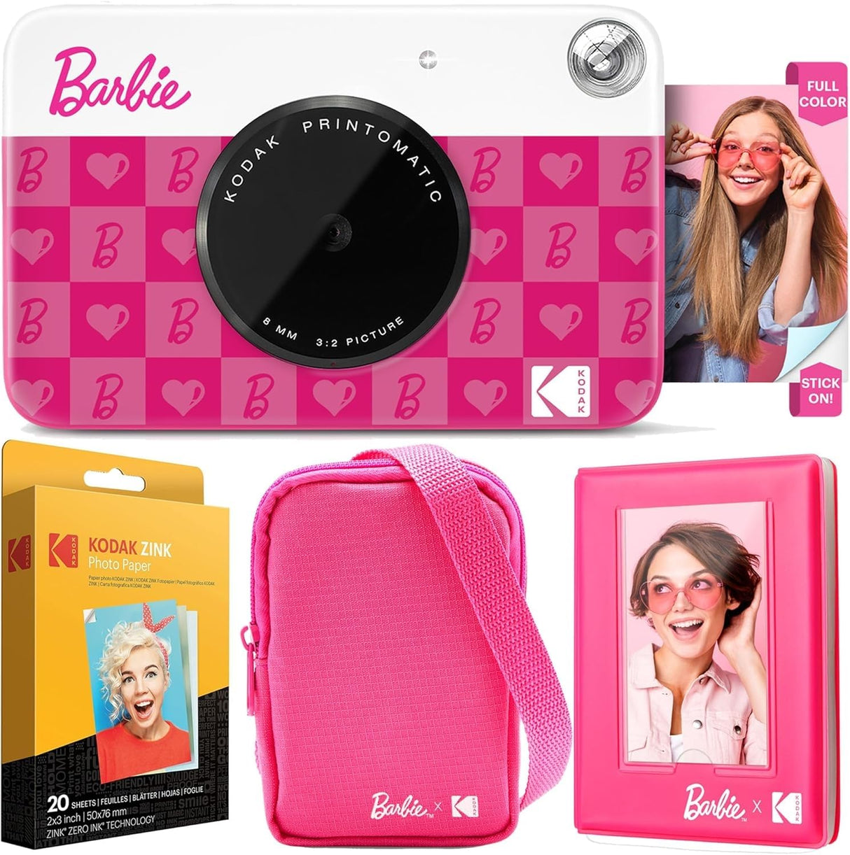 Kodak x Barbie Printomatic Cámara Instantánea Digital – Paquete Deluxe Estilo Icónico + Estuche Deluxe, Álbum de Fotos Barbie y Papel Zink (20 Hojas)