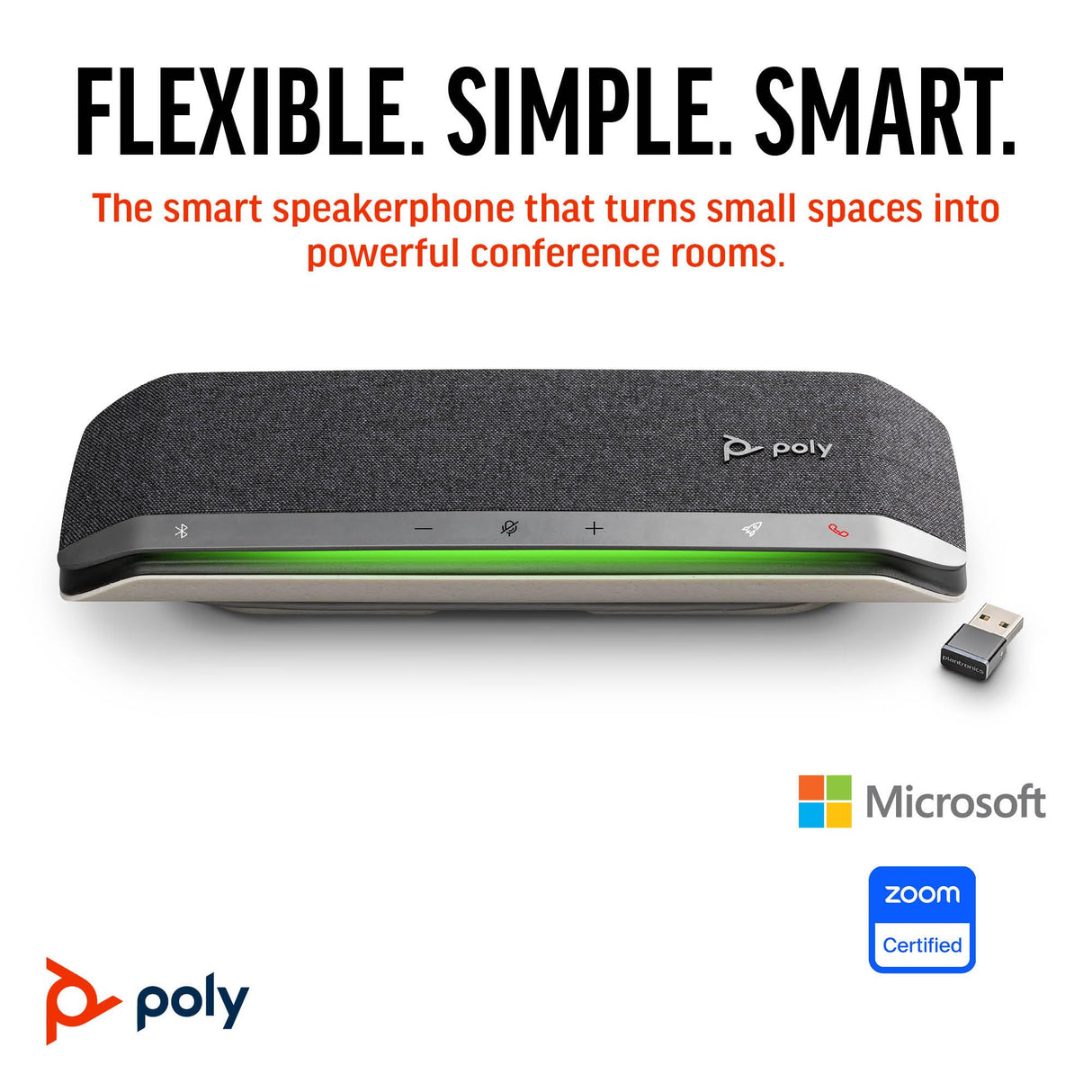 Altavoz manos libres inteligente Poly Sync 40+ - Espacios de trabajo flexibles - Se conecta a PC mediante un adaptador BT600 y a teléfonos inteligentes a través de Bluetooth - Funciona: Teams y Zoom