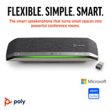 Altavoz manos libres inteligente Poly Sync 40+ - Espacios de trabajo flexibles - Se conecta a PC mediante un adaptador BT600 y a teléfonos inteligentes a través de Bluetooth - Funciona: Teams y Zoom