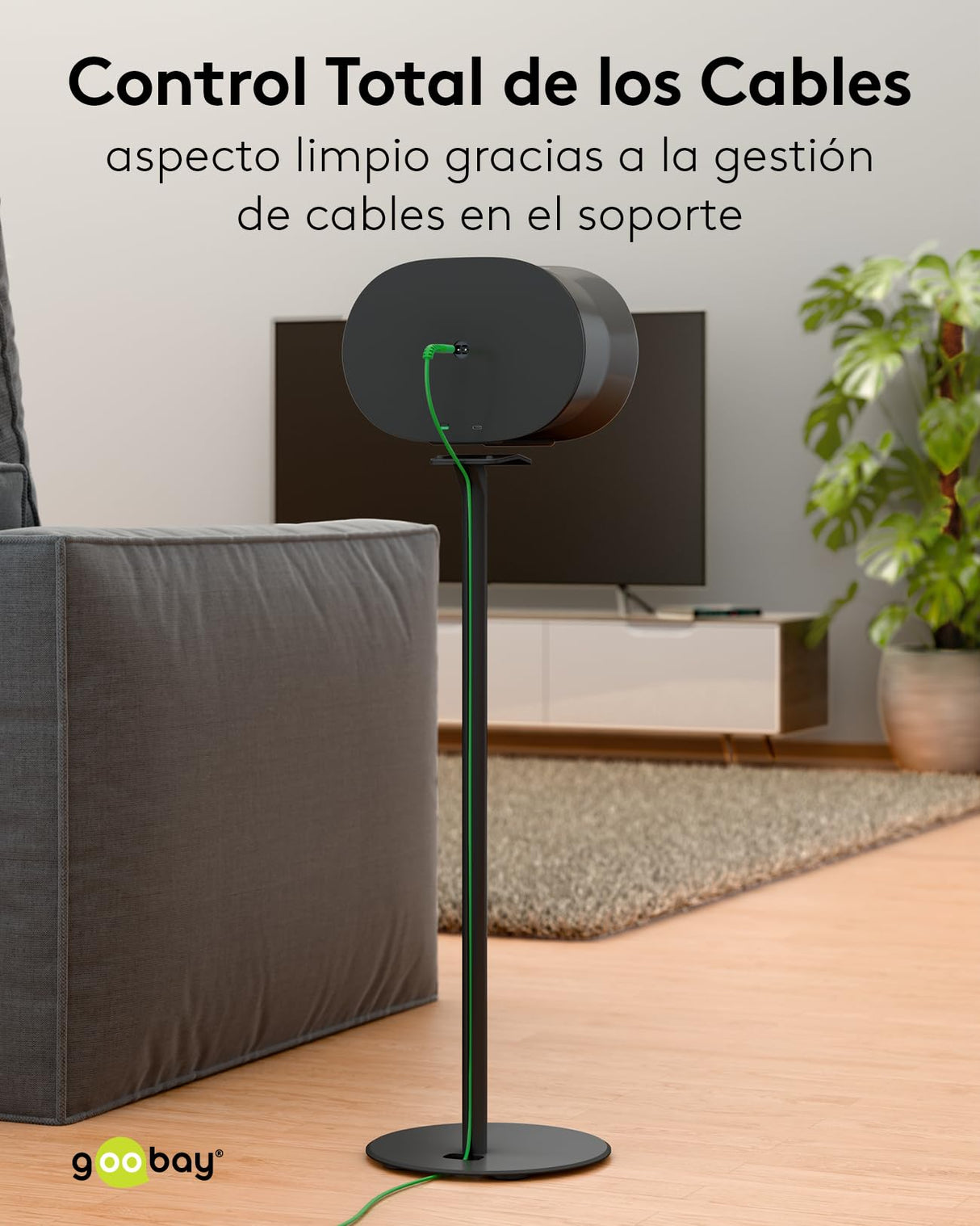 goobay Soporte para Altavoces Sonos Era 300, Capacidad de Carga de 5 K, gestión de Cables, 71,5 cm de Altura, Negro, 71195