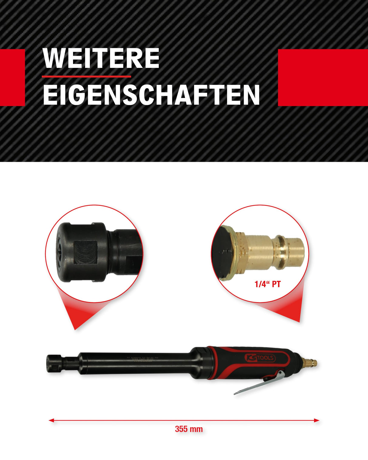 KS Tools 515.5415 Amoladora recta neumática de eje largo, 23 000 rpm