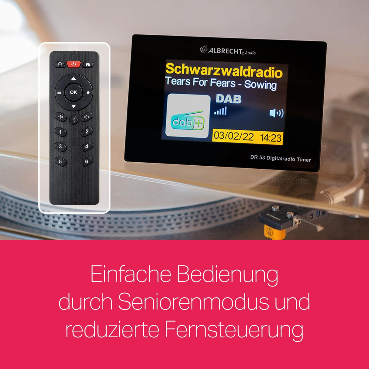 Albrecht DR53, Dab+/FM sintonizador de Radio Digital, 27251, con Pantalla a Color de 4 Pulgadas para conectar al Sistema estéreo, Incluye Mando a Distancia