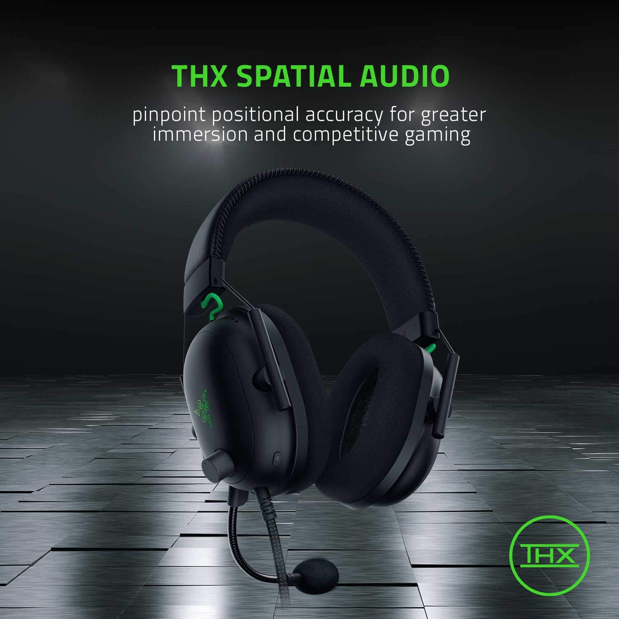 Razer BlackShark V2 Gaming Headset: THX 7.1 Spatial Surround Sound,50 mm Driver, Micrófono Desmontable, PC, PS4, PS5, Switch, Xbox One, Xbox Series X & S, Mobile,3.5 mm Audio Jack & USB DAC,Negro