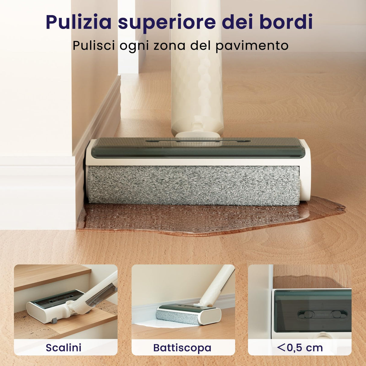 LEFANT LS100 Aspiradora Inteligente Sin Cable, Lavadora de Suelos Duros, 2,65 kg de Aspirador Escoba, 170° de inclinación, 60 Min de limpieza continua, Autolimpieza, Limpieza de Bordes, Ahorra Espacio