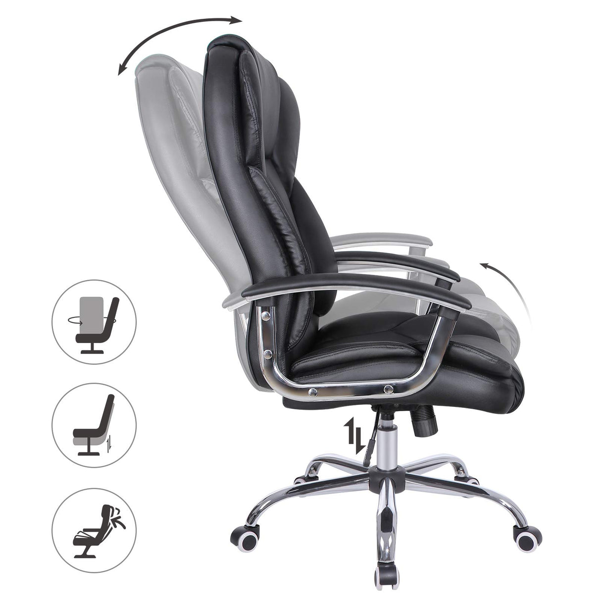 SONGMICS Silla de Oficina, Silla de Escritorio, Silla de Juego con Reposabrazos, Silla de Ordenador, Silla Ejecutiva, Altura Ajustable , para Estudio, Negro Tinta OBG57B