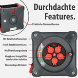 Brennenstuhl Carrete de Cable Profesional KA 3110 5 IP44 (Cable H07BQ-F 3G1,5 de 33 m en Rojo, Uso en Obra y Exterior Permanente, 5 enchufes de Seguridad, Made in Germany)