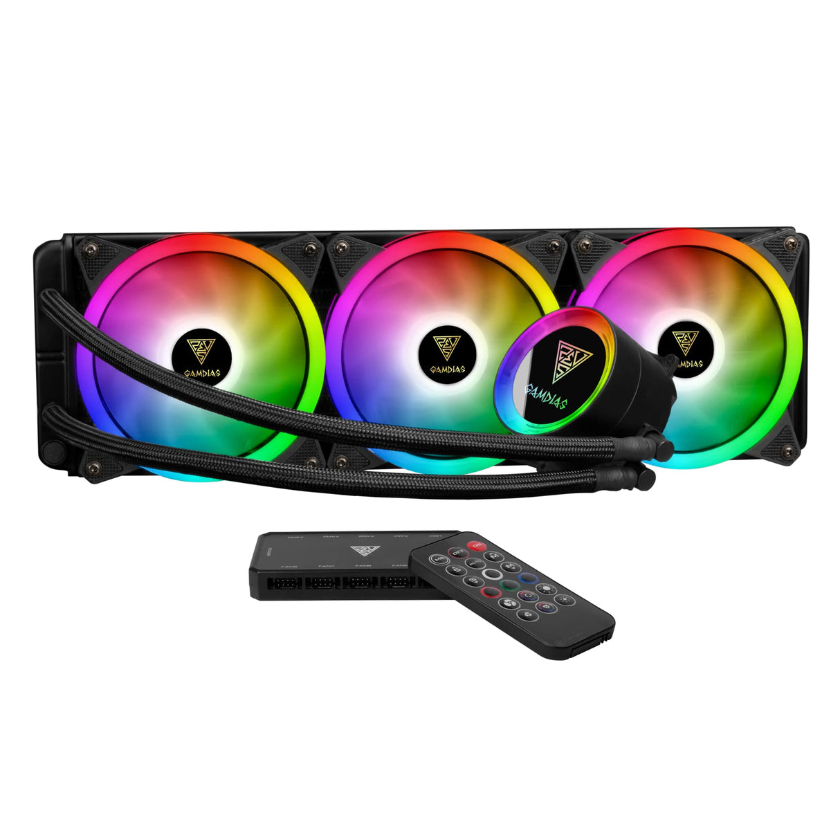 GAMDIAS Cooling Water FOR Computers CHIONE P2-360R CHIONE P2-360R (Aluminum, Copper, Teflon; 3 Fans X 120 MM; RGB)