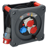 Brennenstuhl Carrete de cable de construcción profesional KD 3200 C7 con enchufe CEE, 2 enchufes CEE y 1 toma de corriente con conexión a tierra (cable de 30 m en negro, exterior permanente, fabricado