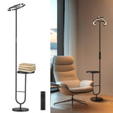 LuminexDesigns Lámpara de Pie con Mesa – Lámpara LED Regulable 36W con Mando a Distancia y Control Táctil, Cabezal Giratorio 360°, 2700K–6500K, Moderna para Salón, Oficina, Dormitorio – Negro