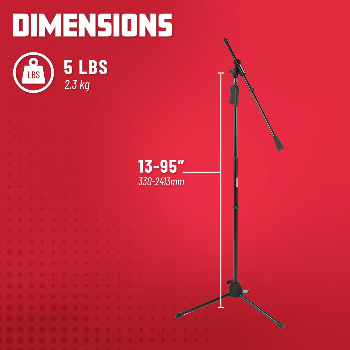 Gator Frameworks Soporte de micrófono con trípode Deluxe con embrague de altura ajustable y pértiga simple (GFW-MIC-2110)