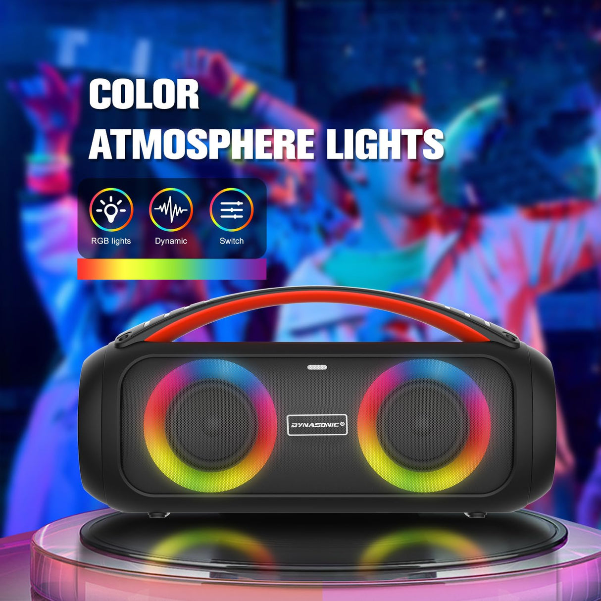 DYNASONIC D93 Altavoz Bluetooth portatil IPX5 Waterproof. Altavoz Exterior inalambrico. Wireless Stereo. Reproductor de Sonido Potente. Micro-SD, USB.
