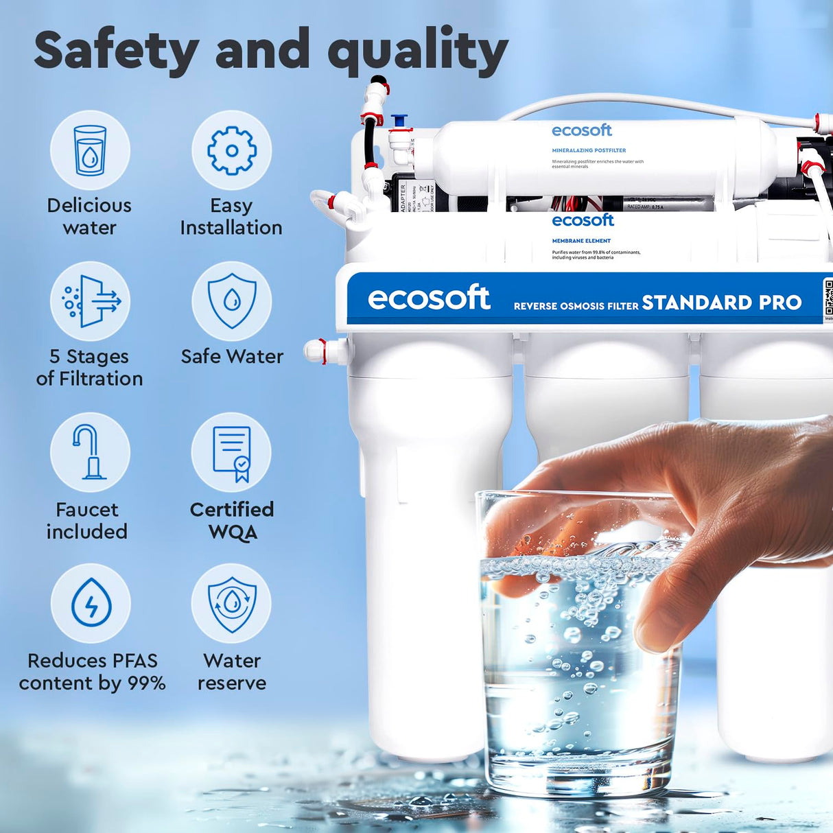 Ecosoft Standard PRO Filtro de Ósmosis Inversa - Con Bomba Integrada, Purificación Eficiente y Fácil Instalación