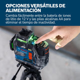 Nivel láser GLL 12V-100-33 CG de Bosch Professional (tres láseres verdes de 360°, 100 m de alcance (radio) con receptor, Levelling Remote, IP 65, LB 10, 4 x 1,5 V LR6 (AA), adaptador AA1, funda)