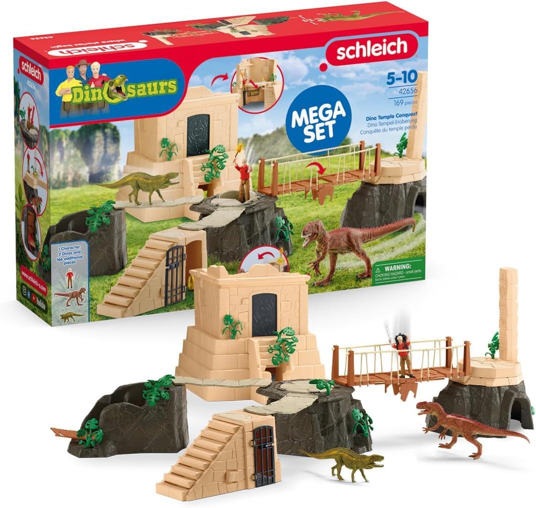 Schleich 42656 Megaset Conquista del Templo de Dinosaurios, a Partir de 5 años, Dinosaurs - playset, 169 Piezas