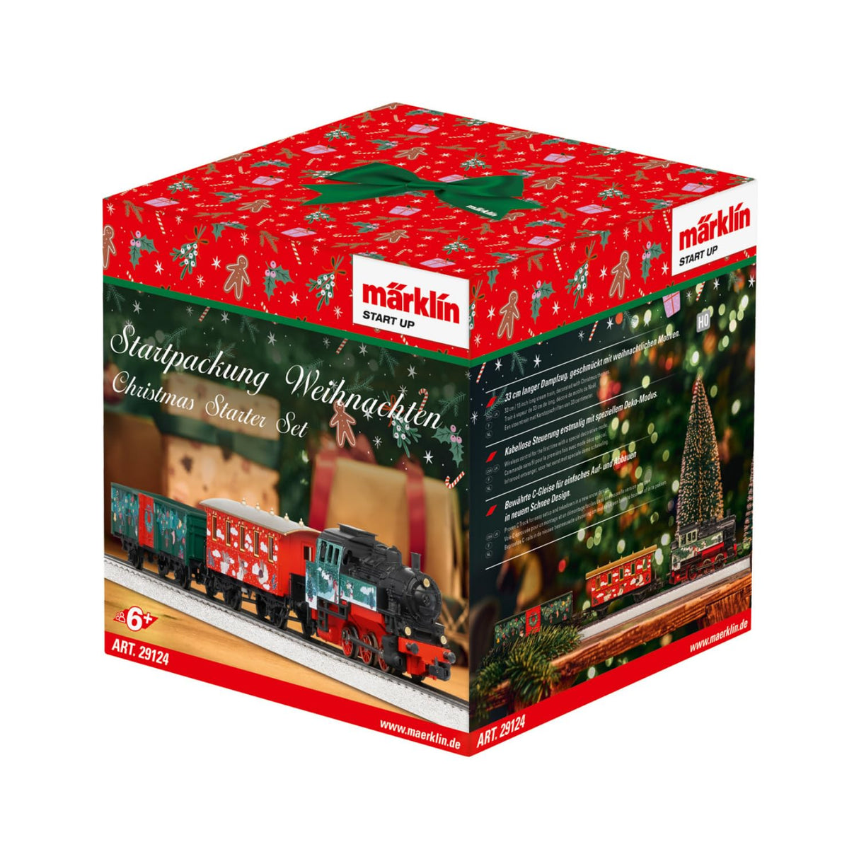 Märklin Start up 29124 - Kit de Inicio de Navidad con Locomotora de Vapor, Coche de pasajeros y vagones de mercancías con diseño navideño, vía H0, a Partir de 6 años, Ideal para Entrar en el