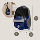 ZEEGMA ZONDER VERRE FLOW Aspiradora Sin Bolsa 2 Filtros Higiénicos Para Alérgicos Succión 21000 Pa, Cepillo para Parquet, Turbobrush, 800 W Cable 9m, Funcionamiento Silencioso Cartuchos Aromáticos