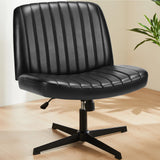 Sweetcrispy Silla de Oficina sin reposabrazos, Silla de Escritorio con Piel sintética, Silla de Lectura con cojín más Ancho para Sentarse en el Asiento de Sastre, Altura Regulable, Silla giratoria de
