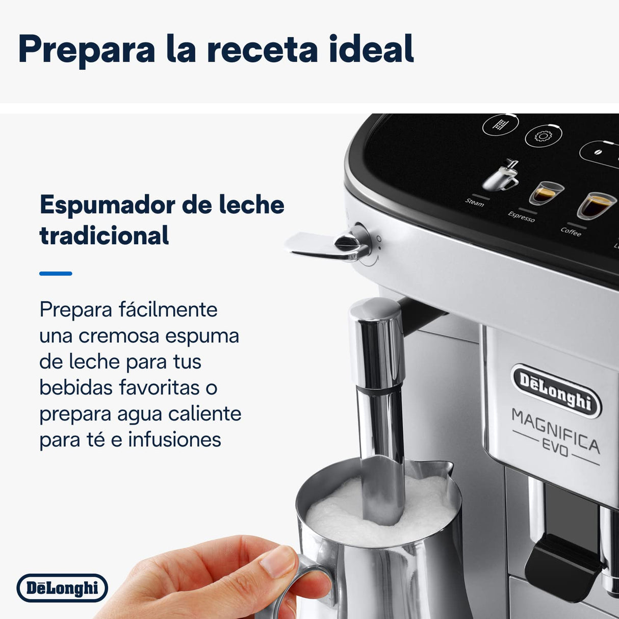 De'Longhi Magnifica Evo Cafetera Superatomática para Café y Cappuccino, ECAM292.33.SB, 4 Recetas, Plata