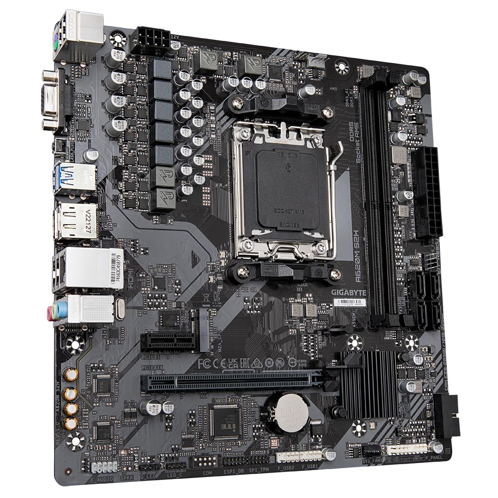 GIGABYTE A620M S2H Placa Base - Soporta CPUs AMD Ryzen 8000, VRM Digital de 5+2+2 Fases, hasta 7200MHz DDR5 (OC), 1xPCIe 4.0 M.2, LAN GbE, USB 3.2 Gen 1
