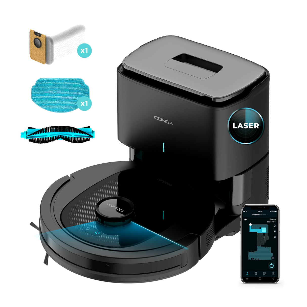 Cecotec Robot Aspirador Conga 7490 Ultimate Home X-Treme, 2600 Pa, 120 min autonomía, navegación láser y Base de autovaciado, Limpieza 4 en 1, Cepillo Central multifunción, App