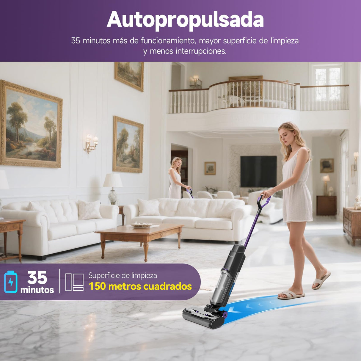 Redkey W15 Aspirador Vertical Fregona Sin Cable Agua, Aspirador Barredor 3 en 1, Potente Absorción de Agua y Polvo, Placa Única de 5mm, 35min Larga Autonomía, Pantalla LED, Limpieza Automática