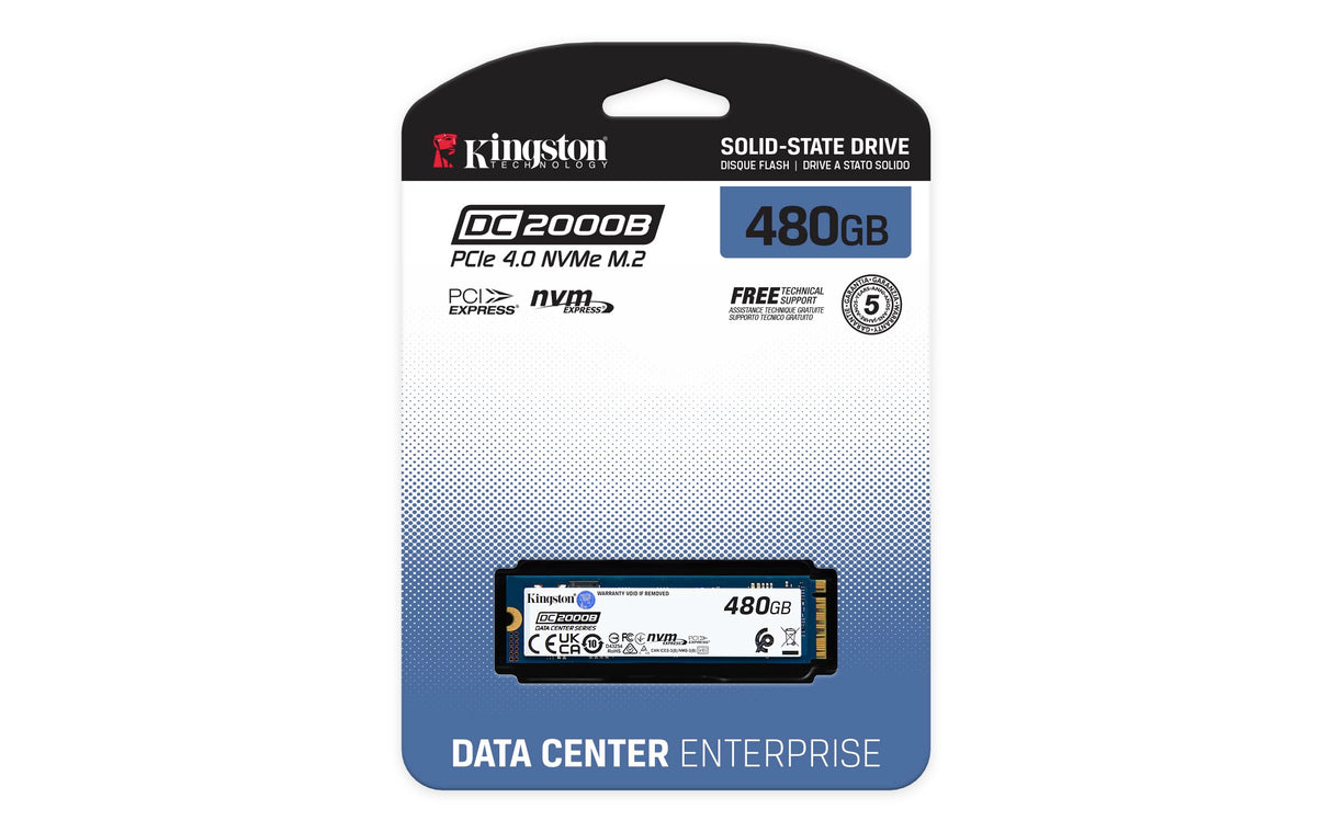 Kingston Data Center DC2000B PCIe 4.0 NVMe M.2 2280 480GB Enterprise SSD (Disipador térmico) - SEDC2000BM8/480G
