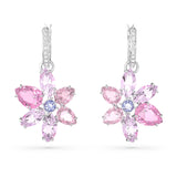 Swarovski Pendientes Gema, Tallas mixtas, Flor, Rosas, Baño de rodio