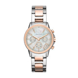 Armani Exchange Orologio da donna, Movimento cronografo al quarzo e cassa da 36 mm con cinturino in acciaio inossidabile, Tono plateado y tono oro rosa