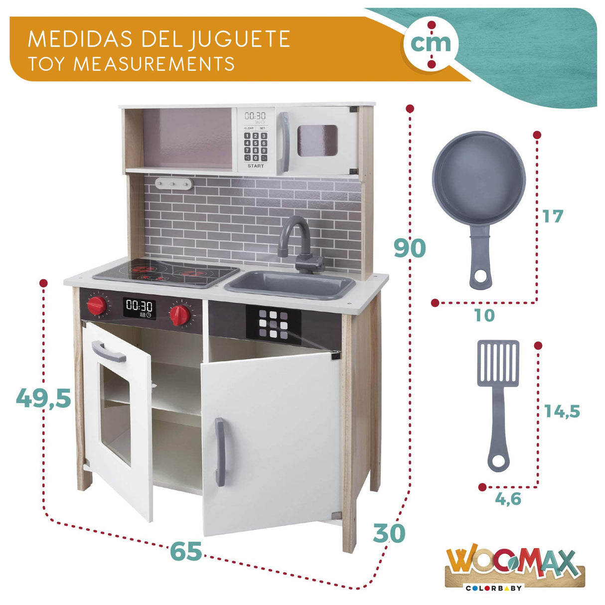 WOOMAX Cocina Juguete de Madera con luz y Sonidos, con Accesorios y Utensilios de Cocina, para niños Desde 3 años (49026)