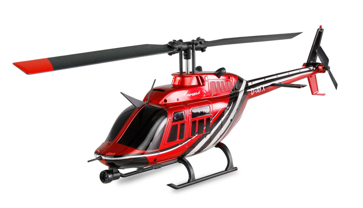 Amewi Bell 206 Jet Ranger CP Helicóptero de 6 Canales 6G RTF teledirigido Helicóptero Heli Scale, Rojo y Negro, 1:33