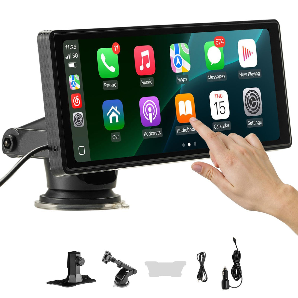 VEVOR Estéreo Inalámbrico HD para Coche, con Pantalla Táctil Compatible con Apple CarPlay y Android Auto, con Control de Voz, Enlace Espejo, Bluetooth, Navegación GPS, 245 x 97 x 30 mm, Negro