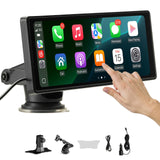 VEVOR Estéreo Inalámbrico HD para Coche, con Pantalla Táctil Compatible con Apple CarPlay y Android Auto, con Control de Voz, Enlace Espejo, Bluetooth, Navegación GPS, 245 x 97 x 30 mm, Negro
