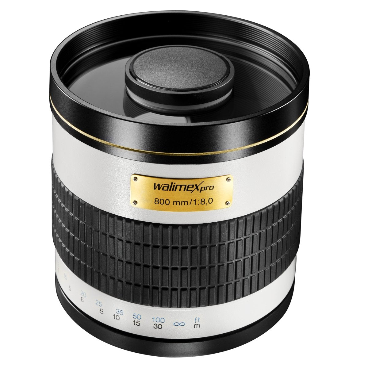 Walimex 16437 - Teleobjetivo para micro cuatro tercios (distancia focal fija 800 mm, apertura f/8, diámetro: 23 mm), negro y blanco