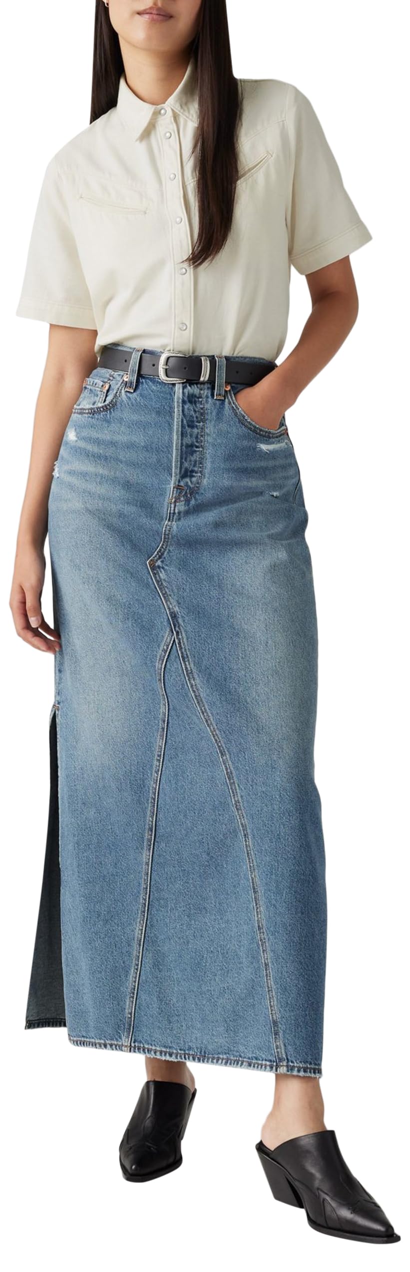 Levi's Iconic Long Skirt W/Slit Falda, Verified Vintage SKI, 27 Mujeres