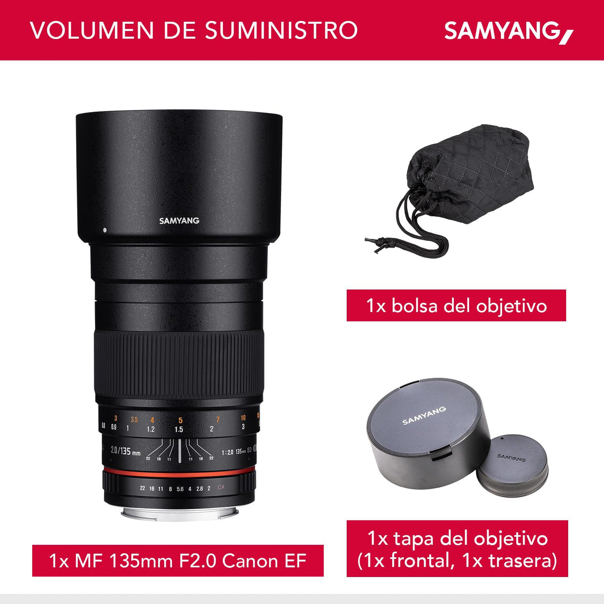 Samyang 135 mm F2.0 para Canon EF - Teleobjetivo de fotograma completo y distancia focal fija APS-C para cámara Canon EF/ EF-S, enfoque manual, para Canon EOS-1D X Mark III, 6D Mark II, 5D Mark IV