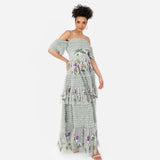 Maya Deluxe Vestido Largo para Mujer, Hombros Descubiertos, Tirantes Delgados, Bordado Floral, Volantes, Tul, Invitada de Boda, Lirio Verde, 38