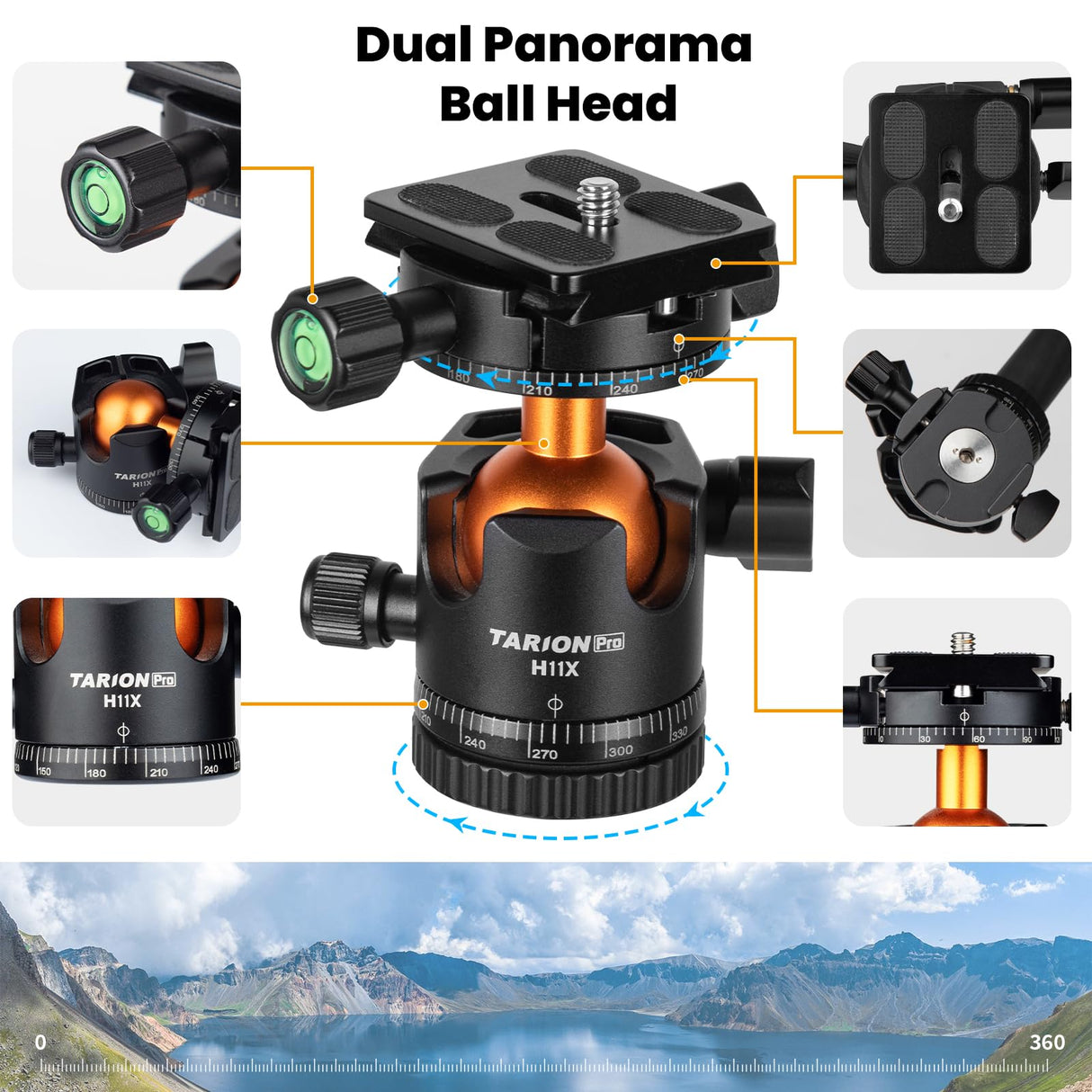 TARION Trípode de Fibra de Carbono para cámara de - 67 Pulgadas trípode Profesional DSLR con Doble rótula panorámica Zapata fría trípode de Viaje para cámaras videocámaras fotografía