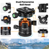 TARION Trípode de Fibra de Carbono para cámara de - 67 Pulgadas trípode Profesional DSLR con Doble rótula panorámica Zapata fría trípode de Viaje para cámaras videocámaras fotografía