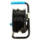 Orno AE-1339 Mini Tambor De Cable 15m con 4 tomas de corriente, soporte de metal y protección térmic (Azul)