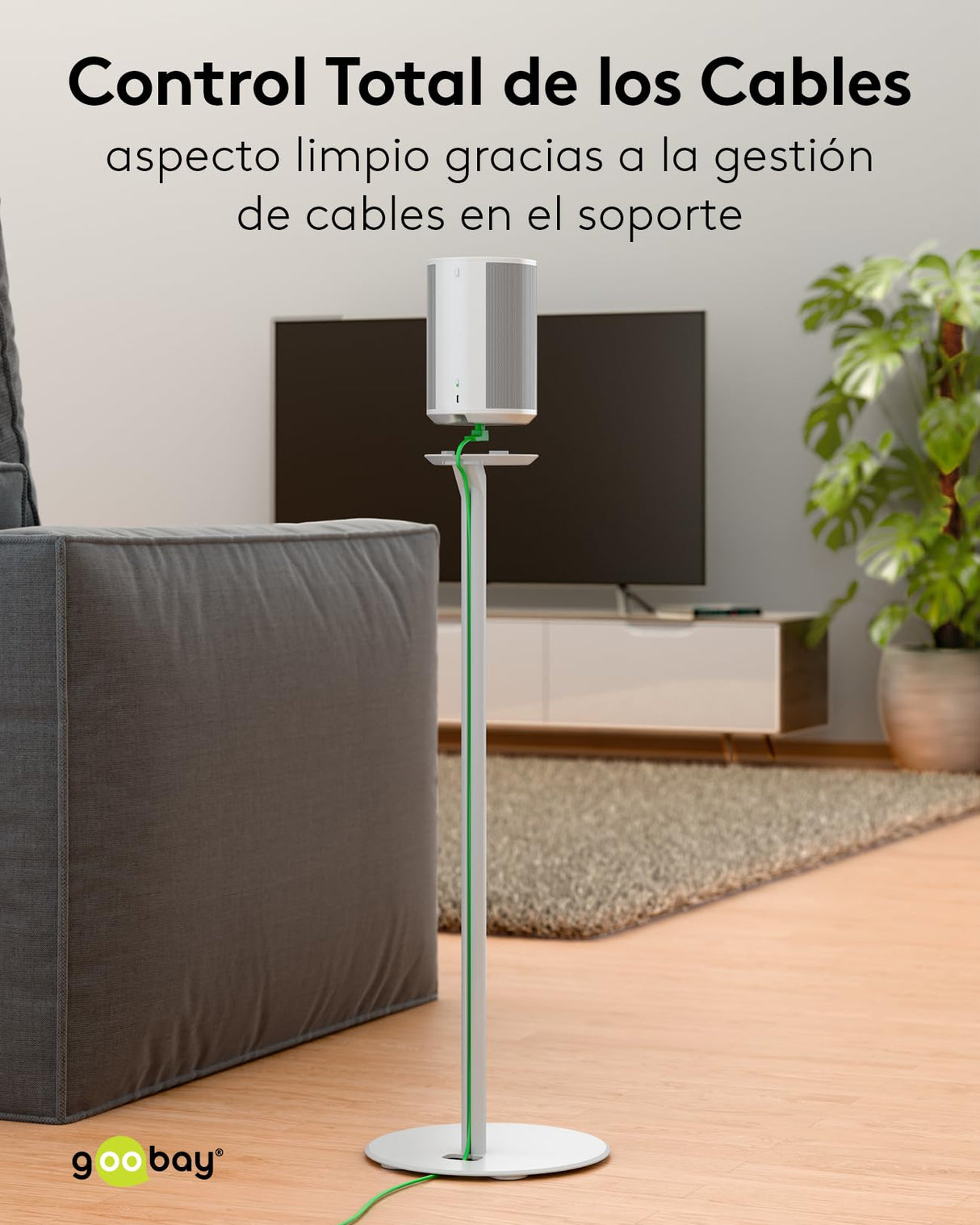 goobay Soporte para Altavoces Sonos Era 100, Capacidad de Carga de 3 K, gestión de Cables, 71,5 cm de Altura, Blanco, 71983
