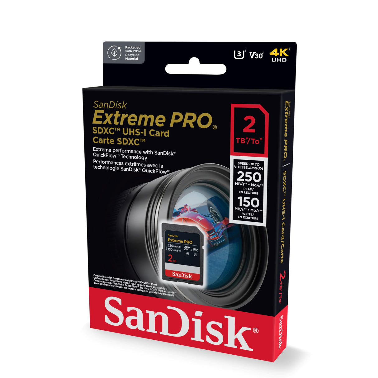 SanDisk 2TB Extreme Pro Tarjeta SD, SDXC, SD Card 4k UHD, UHS-I, V30, hasta 250 MB/s, SanDisk QuickFlow Technology, Software de recuperación de Datos RescuePRO Deluxe, Class 10, U3