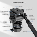 NEEWER Cabezal Fluido para Trípode con Base Niveladora de +/-7° (φ48mm), Soporte de Cabezal de Video Mini Pan Tilt Metal con Placa QR Tipo Arca, Mango Telescópico para Cámara Video Cámara DSLR, GM35
