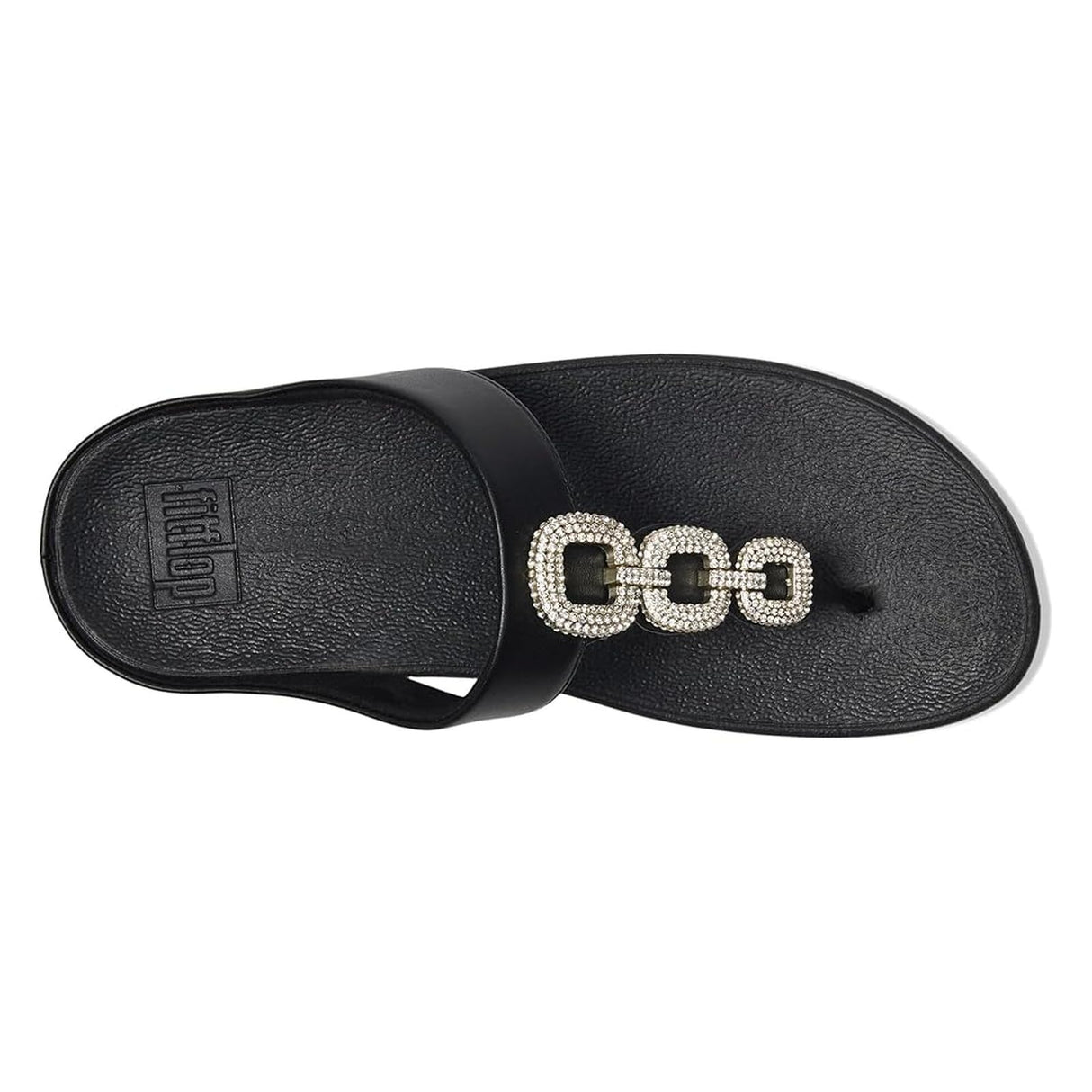 Fitflop Sandalias Fino de Piel con Cadena de Cristal, Mujer, Black, 38 EU